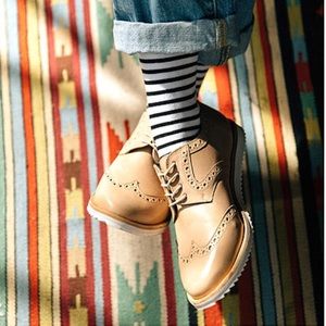 Tan Leather Lace Up Wingtip Boyfriend Oxfords